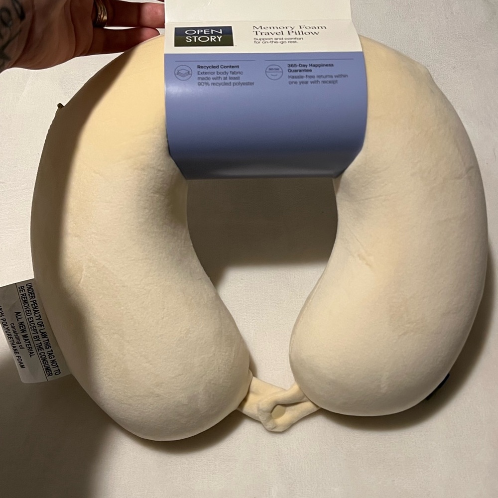 Open Story Cream Memory Foam Travel Neck Pillow NWT
